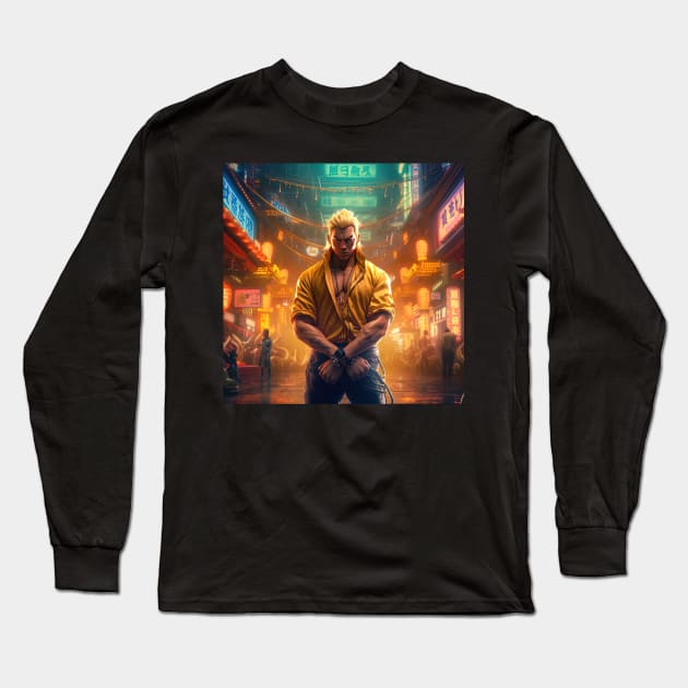 A man muscla with gold hair dragon horns angry expressions Chiness Long Sleeve T-Shirt by Autria-vn